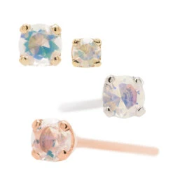 Four Prong Nostril Screw In Gold With Faceted Water Opal
