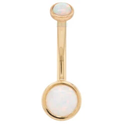 Bezel-Set Navel Curve In Gold With Opals -Body Vision Los Angeles 40189 BVLABodyVisionBezel SetNavelCurveinGoldwithOpalSingleWhiteOpal5mmx3mmYellowGold2 613cbec9 cac1 4560 8e3f 74f3b8cb918d
