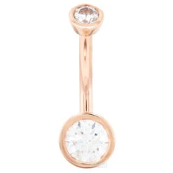 Bezel-Set Navel Curve In Gold With White CZ's -Body Vision Los Angeles 40189 BVLABodyVisionBezel SetNavelCurveinGoldwithWhiteCZSingle5mmx3mmRoseGold2