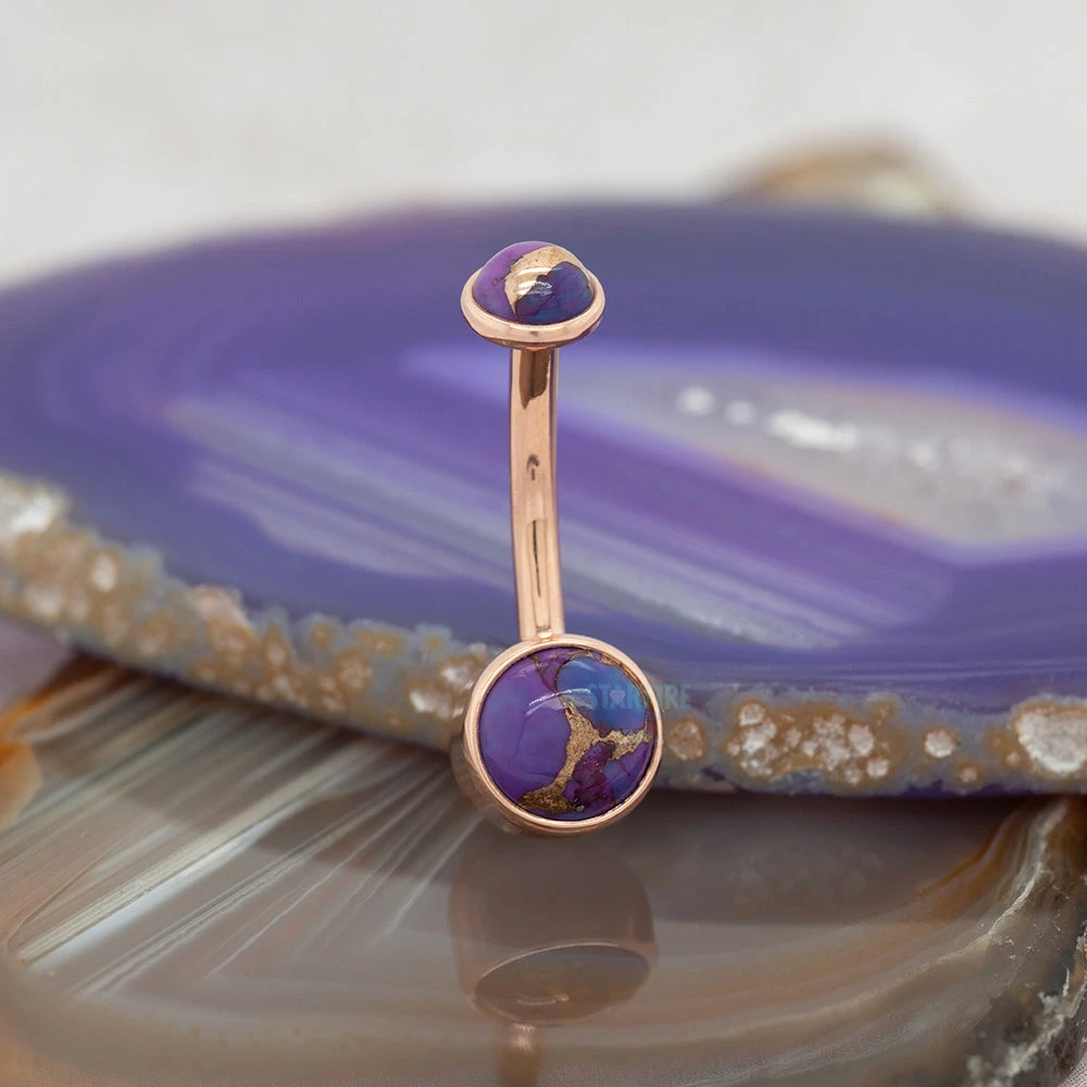 Bezel-Set Navel Curve In Gold With Copper Purple Turquoise 2 Bezel-Set Navel Curve In Gold With Copper Purple Turquoise - Image 2