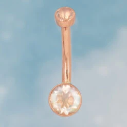 Body Vision Los Angeles -Body Vision Los Angeles 40189 BodyVision BVLABezel SetNavelCurveinGoldwithFacetedRainbowMoonstonesSinglezFunkyRoseGold5mmbottom3mmtop