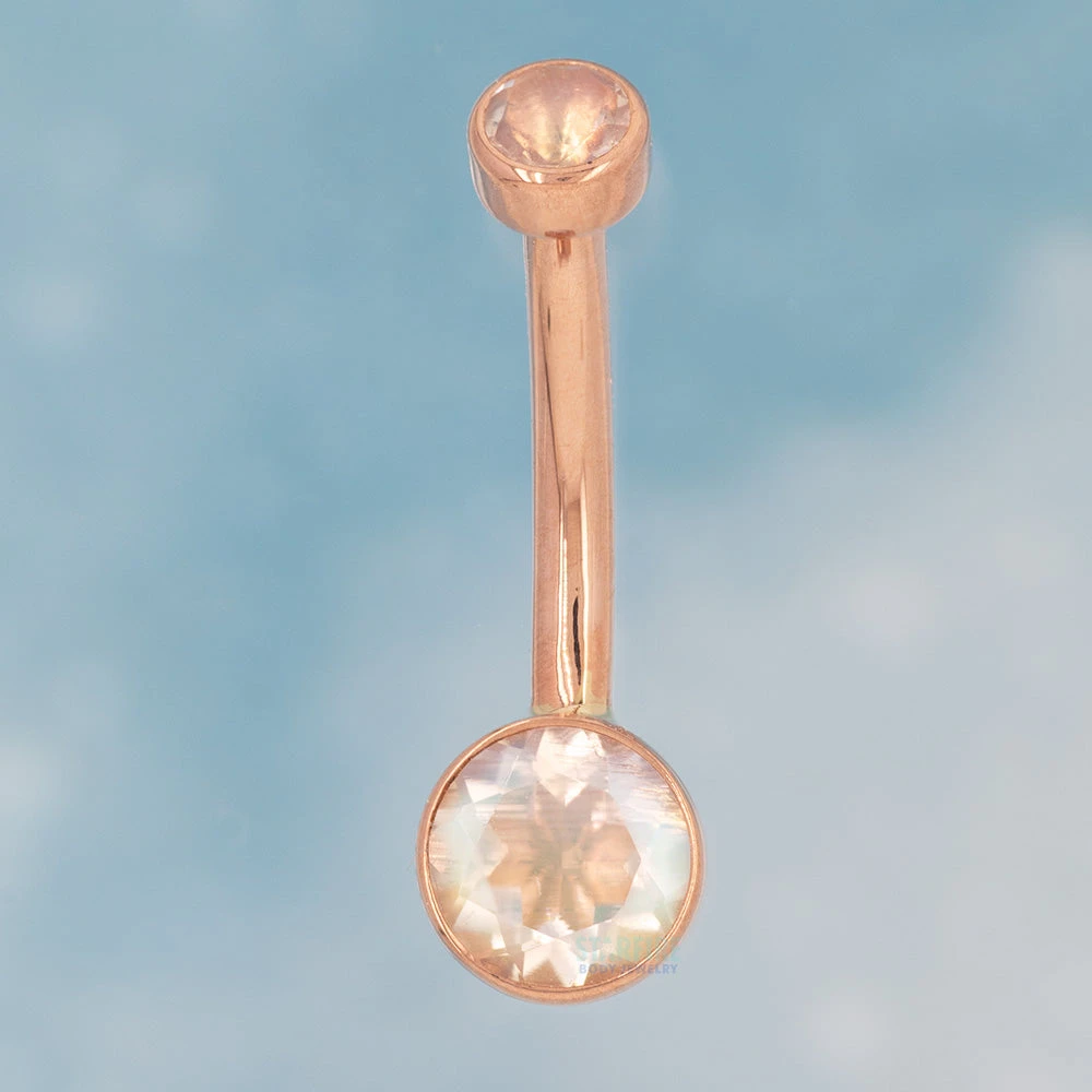 Bezel-Set Navel Curve In Gold With Faceted Rainbow Moonstones 2 Bezel-Set Navel Curve In Gold With Faceted Rainbow Moonstones - Image 2