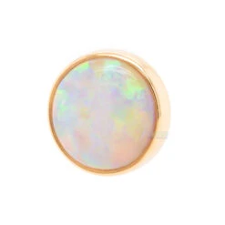 Genuine White Opal In Cup Setting Threaded End In Gold