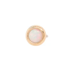 Threadless: 2mm Round Opal Pin In Gold Cup -Body Vision Los Angeles 40190 BodyVision BVLAthreadless2mmRoundOpalPininGoldCupSingleYellowGoldWhiteOpal1