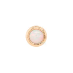 Threadless: 2mm Round Opal Pin In Gold Cup -Body Vision Los Angeles 40190 BodyVision BVLAthreadless2mmRoundOpalPininGoldCupSingleYellowGoldWhiteOpal2