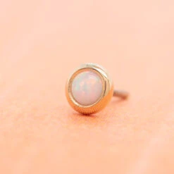 Threadless: 2mm Round Opal Pin In Gold Cup -Body Vision Los Angeles 40190 BodyVision BVLAthreadless2mmRoundOpalPininGoldCupzFunky
