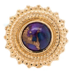 Round Afghan Threaded End In Gold With Copper Purple Turquoise