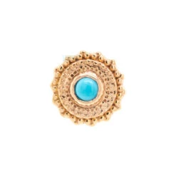 Round Afghan Threaded End In Gold With Turquoise -Body Vision Los Angeles 40206 BVLABodyVisionRoundAfghanThreadedEndinGoldwithTurquoiseSingle4mmYellowGold2