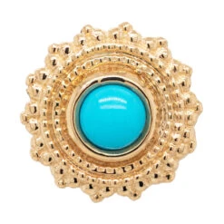 Round Afghan Threaded End In Gold With Turquoise