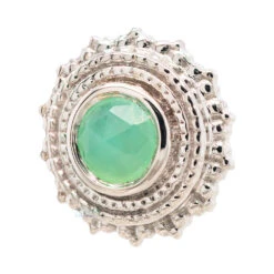 Round Afghan Threaded End In Gold With Rose Cut Chrysoprase