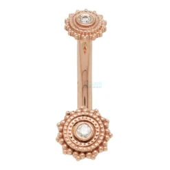 "Zoie" Round Afghan Navel J Curve In Gold With DIAMONDS