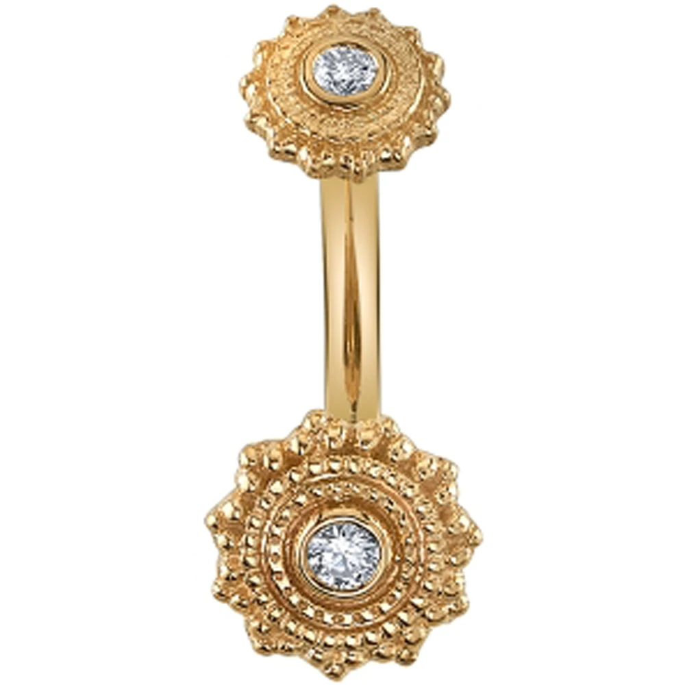 "Zoie" Round Afghan Navel J Curve In Gold With DIAMONDS 4 "Zoie" Round Afghan Navel J Curve In Gold With DIAMONDS - Image 4