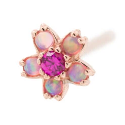 Cherry Blossom Nostril Screw In Gold With Pink Opal & Ruby -Body Vision Los Angeles 40207 BVLABodyVisionCherryBlossomNostrilScrewinGoldwithPinkOpalandRubySingleRoseGold1