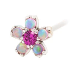 Cherry Blossom Nostril Screw In Gold With Pink Opal & Ruby -Body Vision Los Angeles 40207 BVLABodyVisionCherryBlossomNostrilScrewinGoldwithPinkOpalandRubySingleWhiteGold2 c9dce948 ad97 4ee4 9368 f4bb032234d1