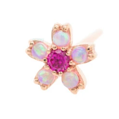 Cherry Blossom Nostril Screw In Gold With Pink Opal & Ruby -Body Vision Los Angeles 40207 BVLABodyVisionCherryBlossomNostrilScrewinGoldwithPinkOpalandRubySingleYellowGold1 763894b8 21b3 43ad 8603 ca2af29234e9