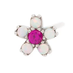 Cherry Blossom Nostril Screw In Gold With White Opal & Ruby