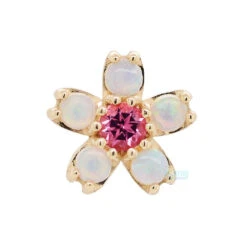 Cherry Blossom Threaded End In Gold With Genuine White Opals & Pink Tourmaline -Body Vision Los Angeles 40207 BodyVision BVLACherryBlossomThreadedEndinGoldwithGenuineWhiteOpals PinkTourmalineSingleYellowGold6mm2