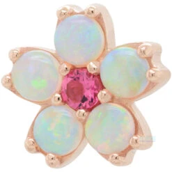 Cherry Blossom Threaded End In Gold With Genuine White Opals & Pink Tourmaline