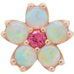 Cherry Blossom Threaded End In Gold With Genuine White Opals & Pink Tourmaline -Body Vision Los Angeles 40207BodyVision BVLACherryBlossomThreadedEndinGoldwithGenuineWhiteOpals PinkTourmalineSingleRoseGold10mm2