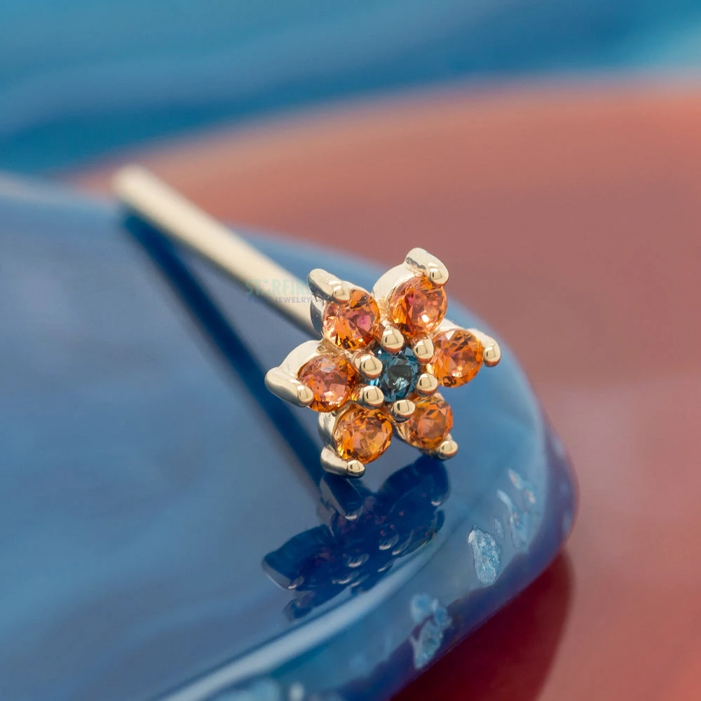 Flower #2 Nostril Screw In Gold With Anastasia Topaz' & London Blue Topaz 2 Flower #2 Nostril Screw In Gold With Anastasia Topaz' & London Blue Topaz - Image 2
