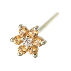 Flower #2 Nostril Screw In Gold With Honey Topaz' & Champagne CZ