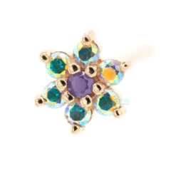 Flower #2 Nostril Screw In Gold With Mercury Mist Topaz' & Opaque Purple CZ