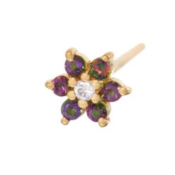 Flower #2 Nostril Screw In Gold With Mystic Topaz & Lavender CZ -Body Vision Los Angeles 40212 BVLABodyVisionFlower 2NostrilScrewinGoldwithMysticTopaz LavenderCZSingle5mmYellowGold1 4efd7570 0421 406d a511 927f1198616c
