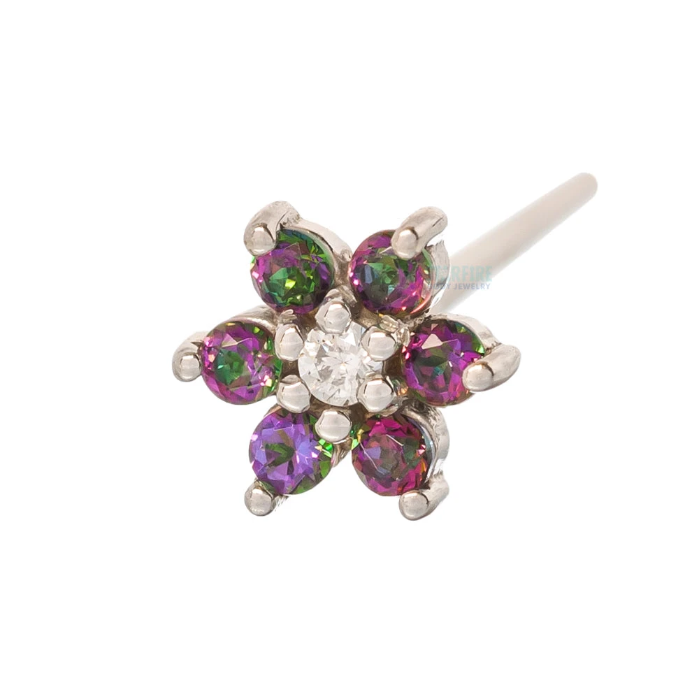 Flower #2 Nostril Screw In Gold With Mystic Topaz & A White CZ 1 Flower #2 Nostril Screw In Gold With Mystic Topaz & A White CZ