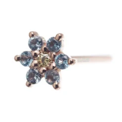 Flower #2 Nostril Screw In Gold With Swiss Blue Topaz & Yellow CZ