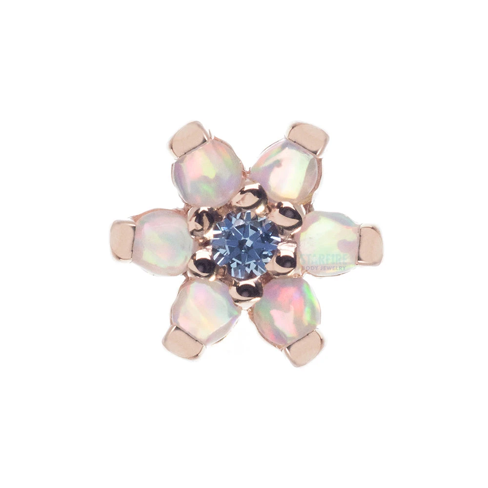 Flower #2 Nostril Screw In Gold With White Cabochon Opals & A Light Blue CZ 2 Flower #2 Nostril Screw In Gold With White Cabochon Opals & A Light Blue CZ - Image 2