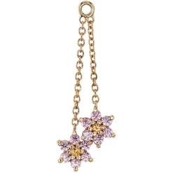 Flower #2 Chain Charm In Gold With Pink CZ & Honey Topaz