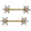 Flower #2 Forward Facing Nipple Barbells In Gold With Diamond & Gold Beads