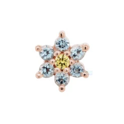 Flower #2 Nostril Screw In Gold With Swiss Blue Topaz & Yellow CZ -Body Vision Los Angeles 40212 BodyVision BVLAFlower 2NostrilScrewinGoldwithSwissBlueTopaz YellowCZsingleRoseGold2