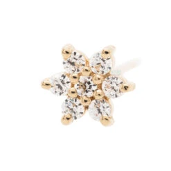 Flower #2 Nostril Screw In Gold With White CZ's