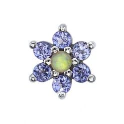 Flower #2 Threaded End In Gold With Tanzanite & Genuine White Opal