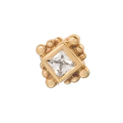 Beaded Princess Threaded End In Gold With White CZ