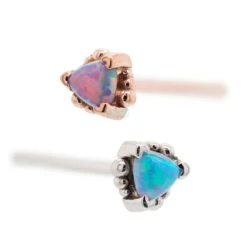 Beaded Trillion Nostril Screw In Gold With Opal