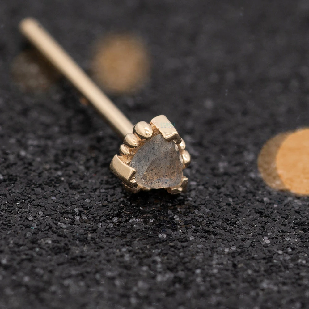 Beaded Trillion Nostril Screw In Gold With Rose Cut Labradorite 2 Beaded Trillion Nostril Screw In Gold With Rose Cut Labradorite - Image 2
