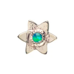 Flat Lotus With Bezel Nostril Screw In Gold With Dark Blue Opal -Body Vision Los Angeles 40218 BVLABodyVisionFlatLotuswithBezelNostrilScrewinGoldwithDarkBlueOpalSingleYellowGold2