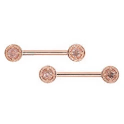 Milgrain Prong Forward Facing Nipple Barbells In Gold With Oregon Sunstone