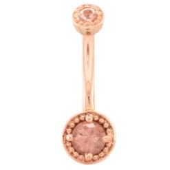 "Rachel" Milgrain Prong Navel Curve In Gold With Oregon Sunstone -Body Vision Los Angeles 40220 BVLABodyVisionRachelMillgrainProngNavelCurvewithOregonSunstoneSingleRoseGold2 23b5ba5f 83f1 4343 8e40 a33ee53dc16f