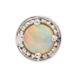 Threadless: Milgrain Prong Pin In Gold With Genuine White Opal -Body Vision Los Angeles 40220 BVLABodyVisionthreadlessMillgrainProngPininGoldwithGenuineWhiteOpalSingle4mmWhiteGold2