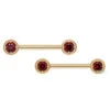 Milgrain Prong Forward Facing Nipple Barbells In Gold With Garnet