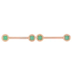 Milgrain Prong Forward Facing Nipple Barbells In Gold With Rose Cut Chrysoprase
