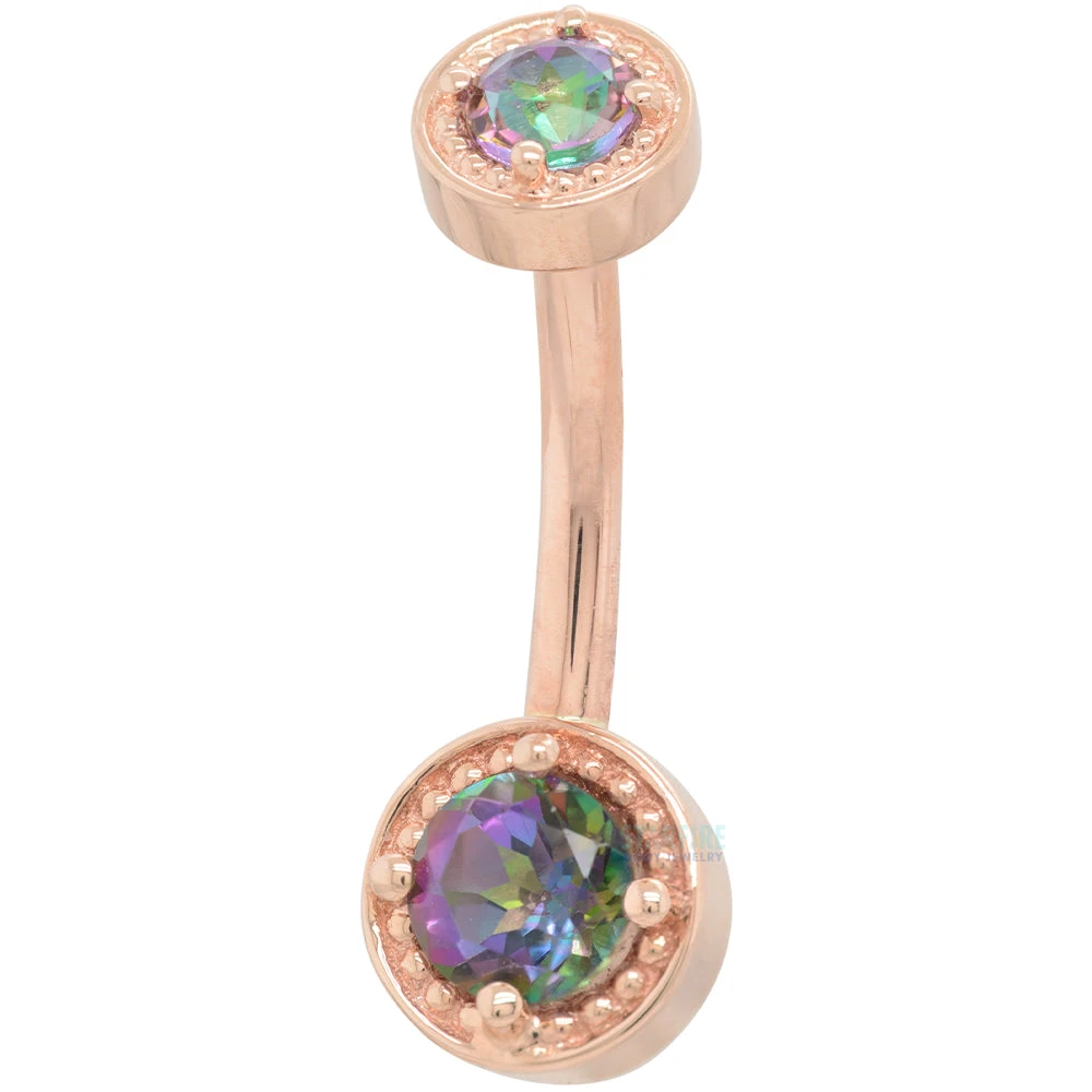 "Rachel" Milgrain Prong Navel Curve In Gold With Mystic Topaz 2 "Rachel" Milgrain Prong Navel Curve In Gold With Mystic Topaz - Image 2
