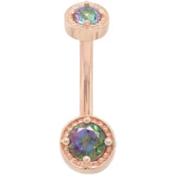 "Rachel" Milgrain Prong Navel Curve In Gold With Mystic Topaz