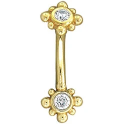 "Bezel Plus 8" Gold Curved Barbell With DIAMONDS