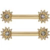 "Rose Bell" Forward Facing Nipple Barbells In Gold With Grey Diamonds