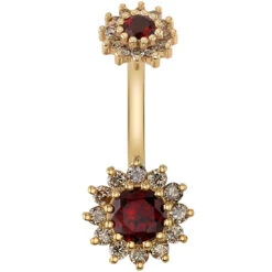 "The Rose" Navel J Curve In Gold With Ruby & Champagne Diamonds