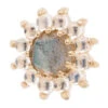 "The Rose" Threaded End In Gold With Rose Cut Labradorite Center & Rainbow Moonstone Cabochon Petals